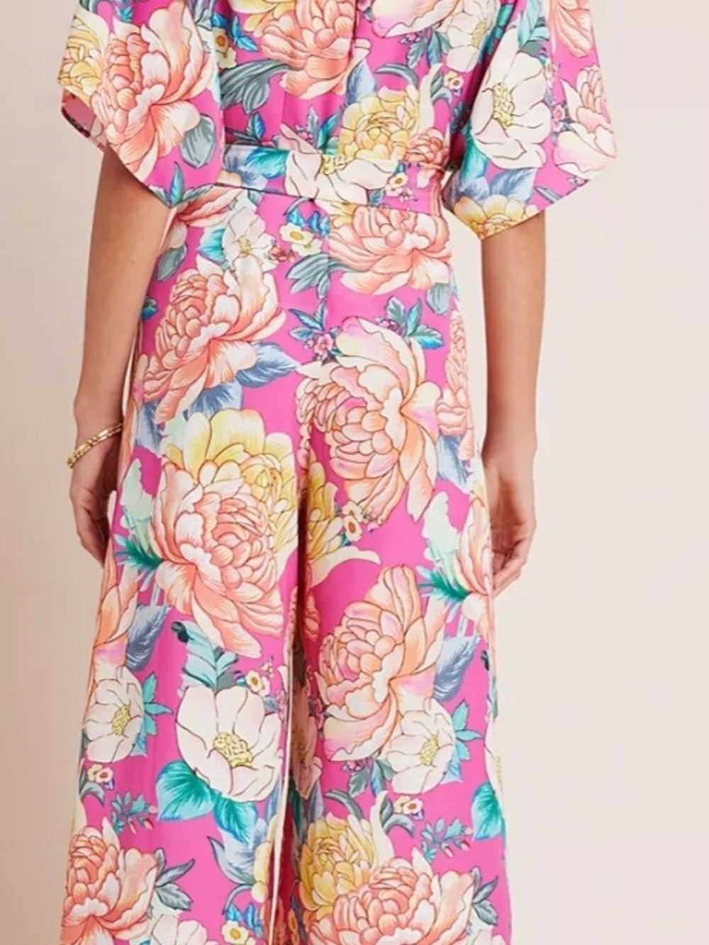 FARM Rio Pink Floral Wide-Leg Jumpsuit Pants - Picture 2 of 7
